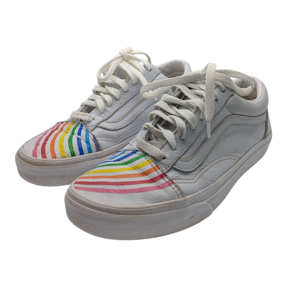 Vans x Flour Shop Old Skool Rainbow Sneakers White Leather Unisex Shoe W 8.5 M 7